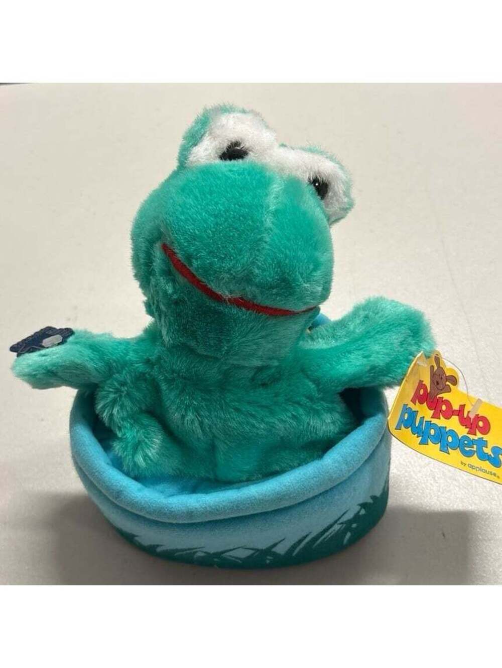 Vintage 1988 Applause Pop-Up Puppets Frog Plush Pond Container With Tag